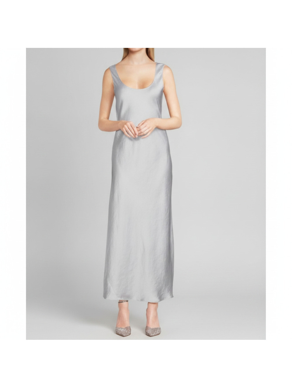 Theory Hydrangea Scoop Neck Satin Slip Maxi Formal Dress S Wedding Rehearsal NWT